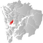 Mapa do condado de Hordaland com Os em destaque.