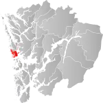 Mapa do condado de Hordaland com Sund em destaque.