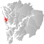 Mapa do condado de Hordaland com Fjell em destaque.