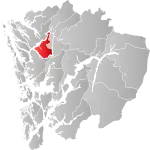 Mapa do condado de Hordaland com Osterøy em destaque.