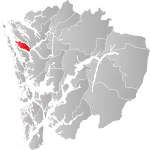 Mapa do condado de Hordaland com Meland em destaque.