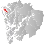 Mapa do condado de Hordaland com Radøy em destaque.