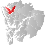 Mapa do condado de Hordaland com Lindås em destaque.