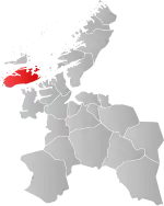 Mapa do condado de Sogn og Fjordane com Hitra em destaque.