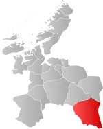 Mapa do condado de Sør-Trøndelag com Røros em destaque.