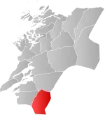 Mapa do condado de Nord-Trøndelag com Meråker em destaque.