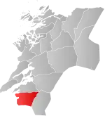Mapa do condado de Nord-Trøndelag com Stjørdal em destaque.