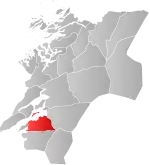 Mapa do condado de Nord-Trøndelag com Levanger em destaque.