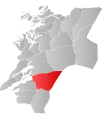 Mapa do condado de Nord-Trøndelag com Verdal em destaque.