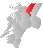 Mapa do condado de Nord-Trøndelag com Namsskogan em destaque.