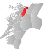 Mapa do condado de Nord-Trøndelag com Høylandet em destaque.