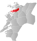Mapa do condado de Trøndelag com Fosnes em destaque.