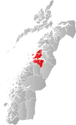 Mapa do condado de Nordland com Bodø em destaque.
