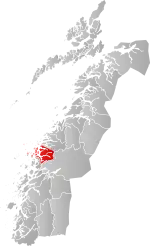 Mapa do condado de Møre og Romsdal com Rødøy em destaque.