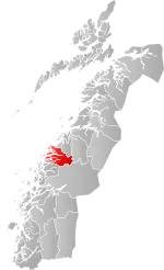 Mapa do condado de Nordland com Meløy em destaque.