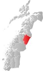 Mapa do condado de Nordland com Saltdal em destaque.