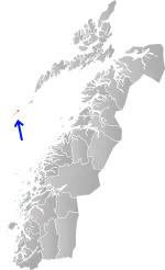 Mapa do condado de Nordland com Røst em destaque.