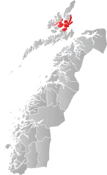 Mapa do condado de Møre og Romsdal com Sortland em destaque.