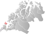 Mapa do condado de Troms og Finnmark com Bjarkøy em destaque.