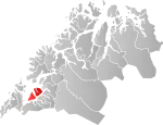 Mapa do condado de Troms og Finnmark‎ com Ibestad em destaque.