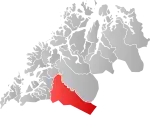 Mapa do condado de Troms og Finnmark com Bardu em destaque.