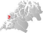 Mapa do condado de Troms com Torsken em destaque.