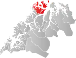 Mapa do condado de Troms com Karlsøy em destaque.