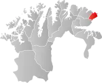 Mapa do condado de Finnmark com Vardø em destaque.