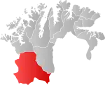Mapa do condado de Finnmark com Kautokeino em destaque.