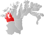 Mapa do condado de Troms og Finnmark com Alta em destaque.