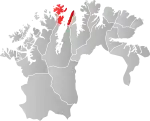 Mapa do condado de Finnmark com Nordkapp em destaque.