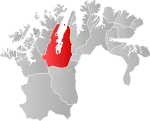Mapa do condado de Troms og Finnmark‎ com Porsanger em destaque.