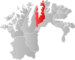 Mapa do condado de Finnmark com Lebesby em destaque.