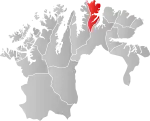 Mapa do condado de Finnmark com Gamvik em destaque.