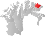 Mapa do condado de Finnmark com Båtsfjord em destaque.