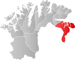 Mapa do condado de Finnmark com Sør-Varanger em destaque.
