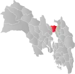 Mapa do condado de Oppland com Lunner em destaque.