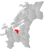 Mapa do condado de Trøndelag com Trondheim em destaque.