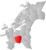 Mapa do condado de Vestland com Midtre Gauldal em destaque.