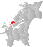 Mapa do condado de Trøndelag com Ørland em destaque.