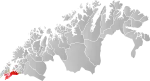 Mapa do condado de Troms og Finnmark com Tjeldsund em destaque.