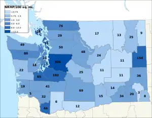 Distribuição de NRHPs nos condados de Washington.