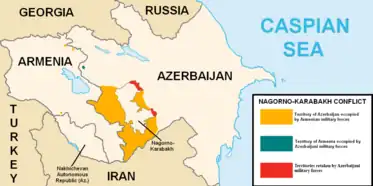 Mapa de conflitos na região de Nagorno-Karabakh
