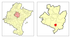 Localização do município de Beriáin em Navarra e na Cuenca de Pamplona