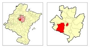 Localização da Cendea de Cizur em Navarra e na Cuenca de Pamplona
