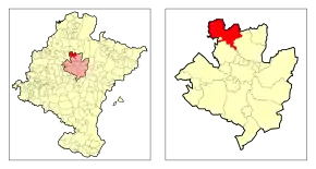 Localização do município de Juslapeña na Cuenca de Pamplona e em Navarra
