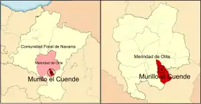 Localização do município de Murillo el Cuende em Navarra e na Merindade de Olite
