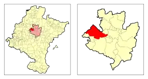 Localização da Cendea de Olza em Navarra e na Cuenca de Pamplona