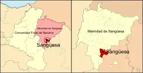 Localização do município de Sangüesa em Navarra e na Merindade de Sangüesa