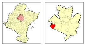 Localização do município de Zabalza em Navarra e na Cuenca de Pamplona